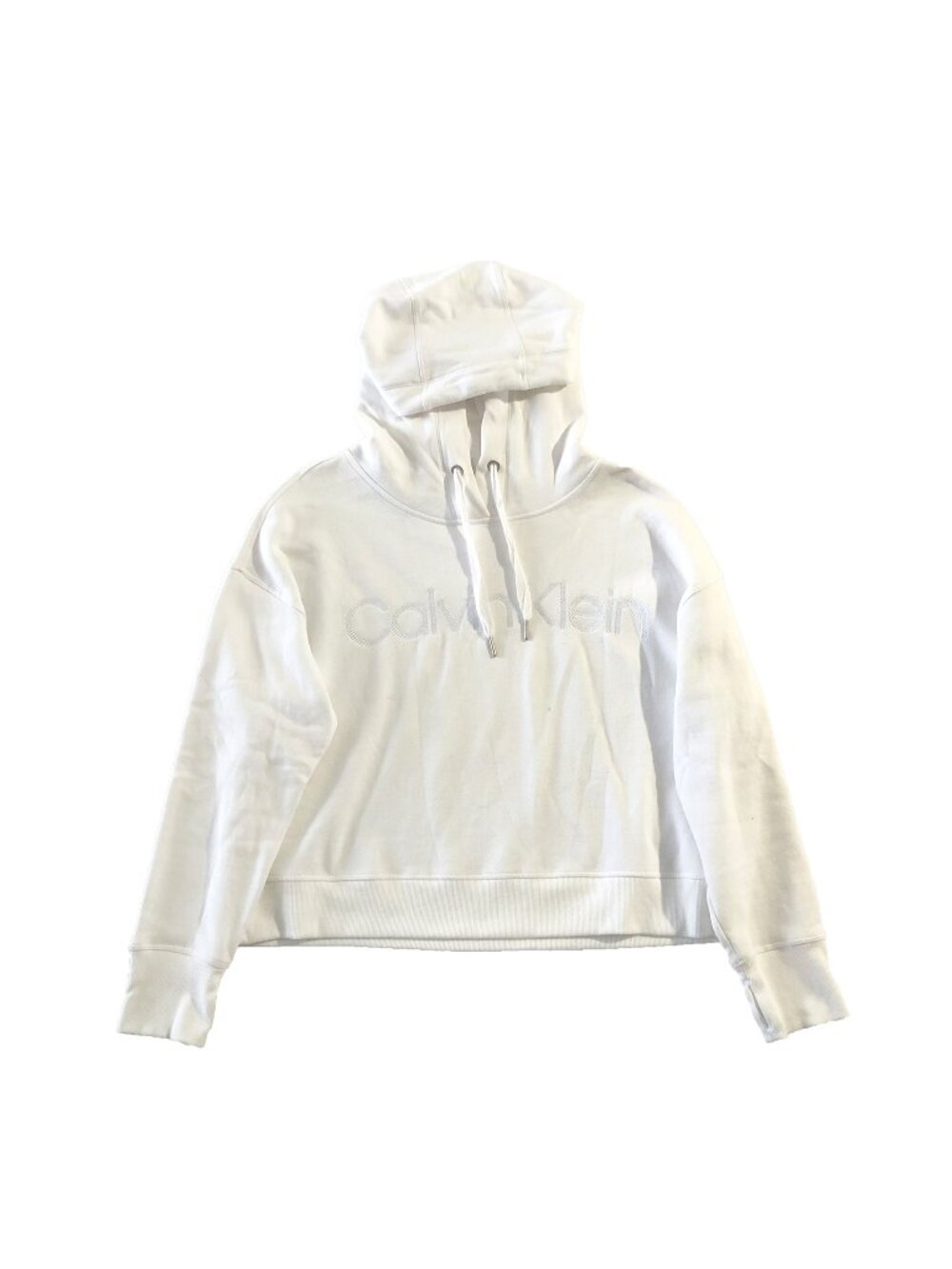 Calvin Klein Hoodie Womens Sz M White Cropped Shirt Performance Fleece Pullover